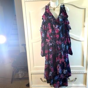 Lane Bryant New Black Floral Hi Low Dress Cold Shoulder Sz 26 Petite